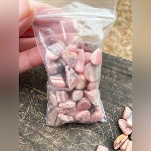 2 Bags of Rhodochrosite Polished Crystal Stones. Over 7 Ounces of Crystal Chips.